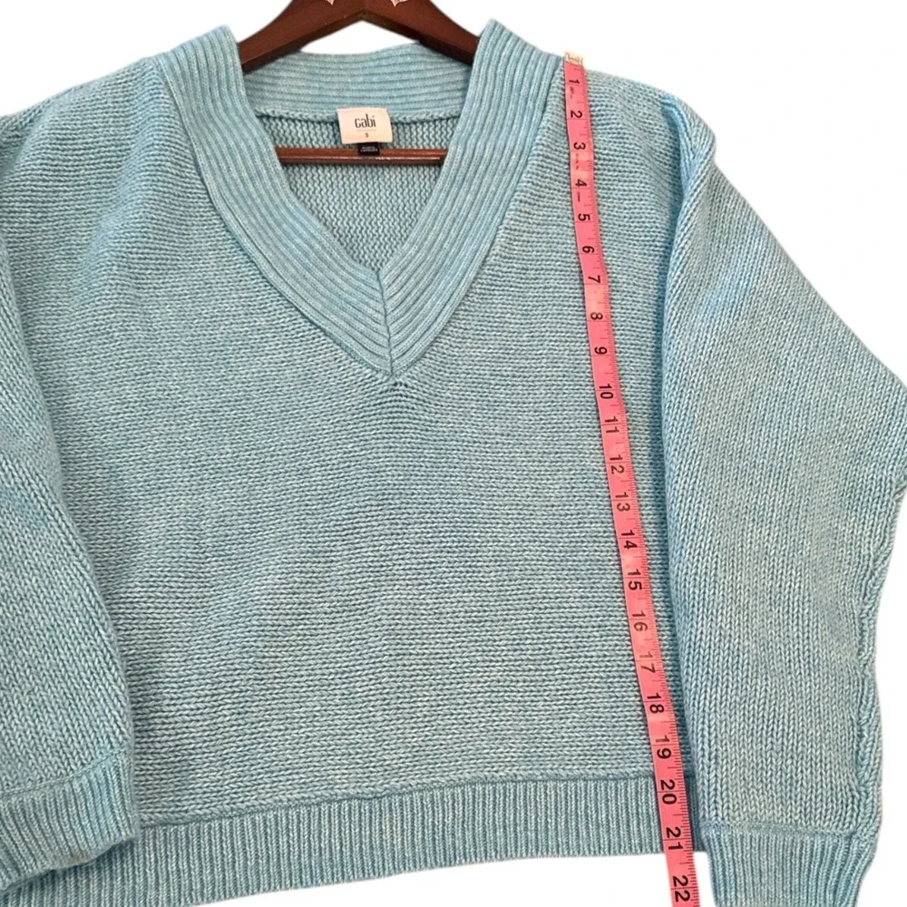 Cabi V-Neck Cotton Blend Knit Sweater Aqua Small Chunky‎ Coastal Oversized